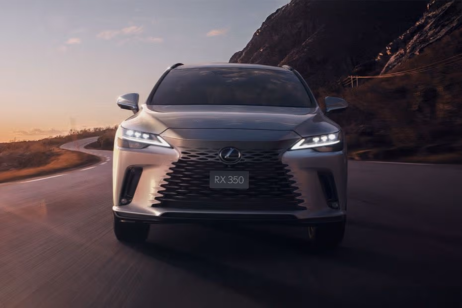 Lexus RX 2026 Sonic Titanium front view with LED Headlights
