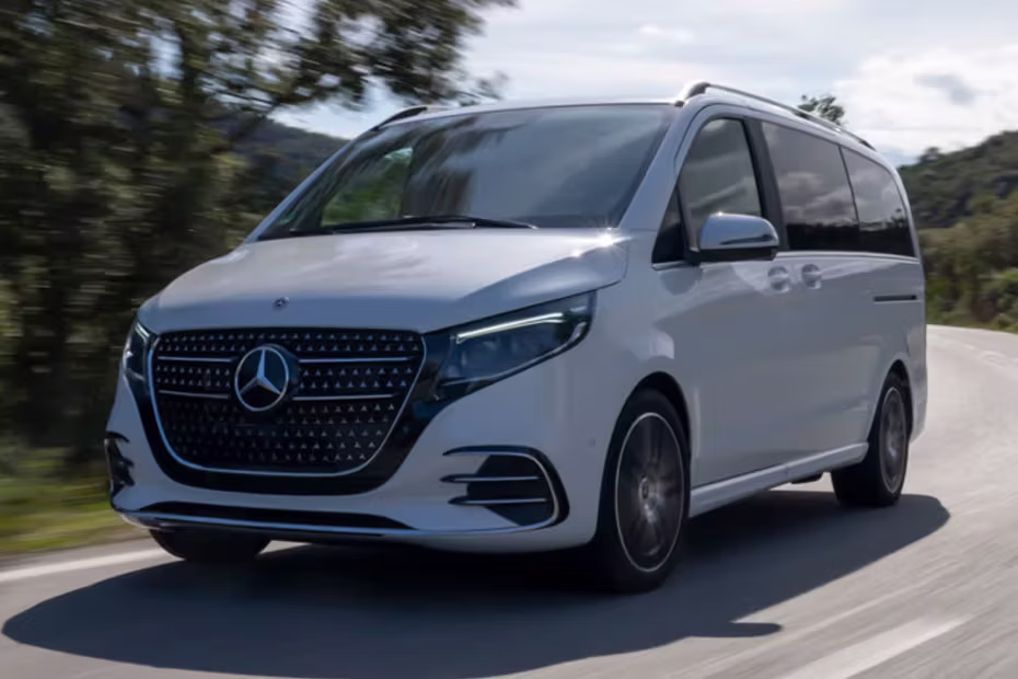 Front View- Mercedes-Benz V-Class Pearl White Van Front View With LED Headlight