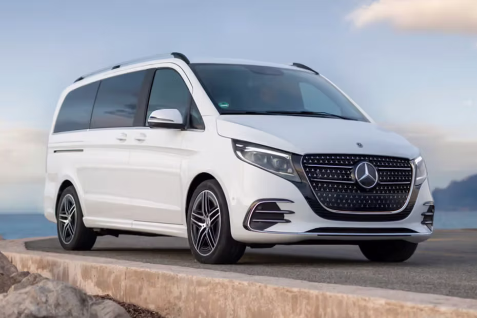 Side- View-Mercedes-Benz V-Class Pearl White Van Front Cross Side View