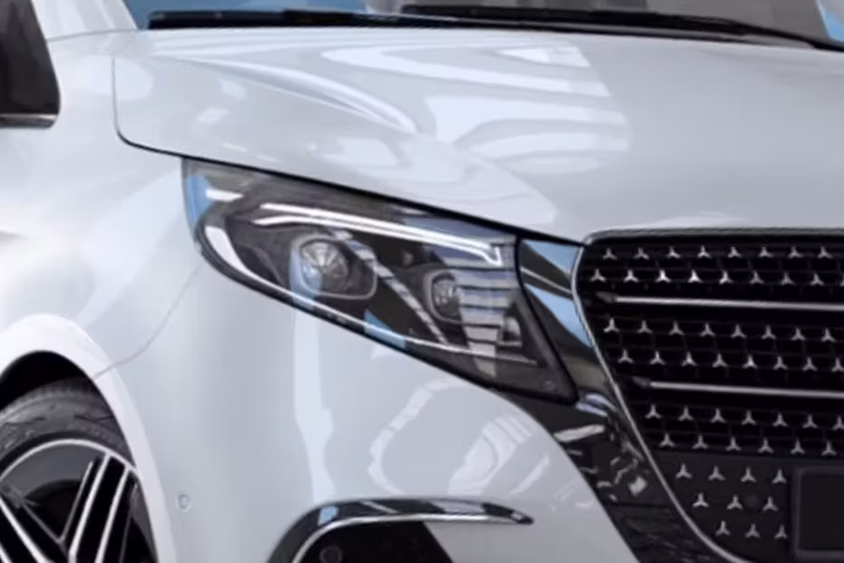 LED DRLs-Mercedes-Benz V-Class Pearl White Headlight Close-Up With Integrated LDE DRL