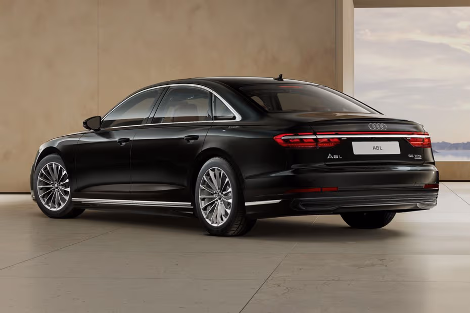  Audi A8 L 2026 Rear Left side angle view showing taillights