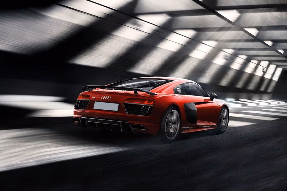 Audi R8 Coupe 2026 Rear Right side angle view showing taillights, tailgate and alloy wheels