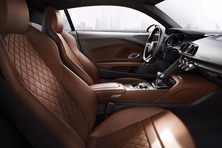 Audi R8 Coupe 2026 interior front seats view from the passenger side cabin