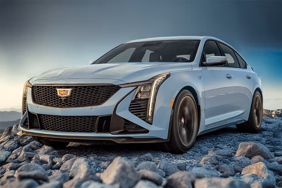 Cadillac CT5 V 2026 Front left side angle view showing the front bumper