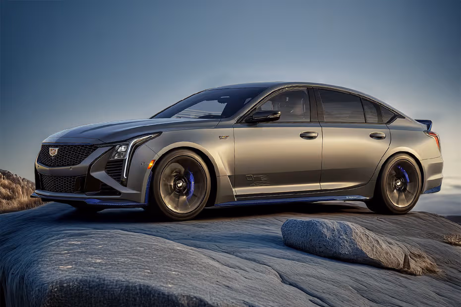 Cadillac CT5 V 2026 Front left side angle view with alloy wheels