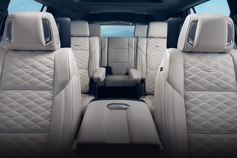 Cadillac Escalade 2026 Driver and Passenger Front Seats from a Low Passenger-Side Angle