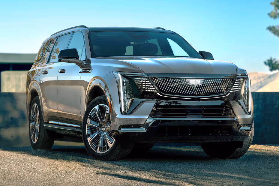 Cadillac ESCALADE IQL 2026 Front left side angle view showing alloy wheels