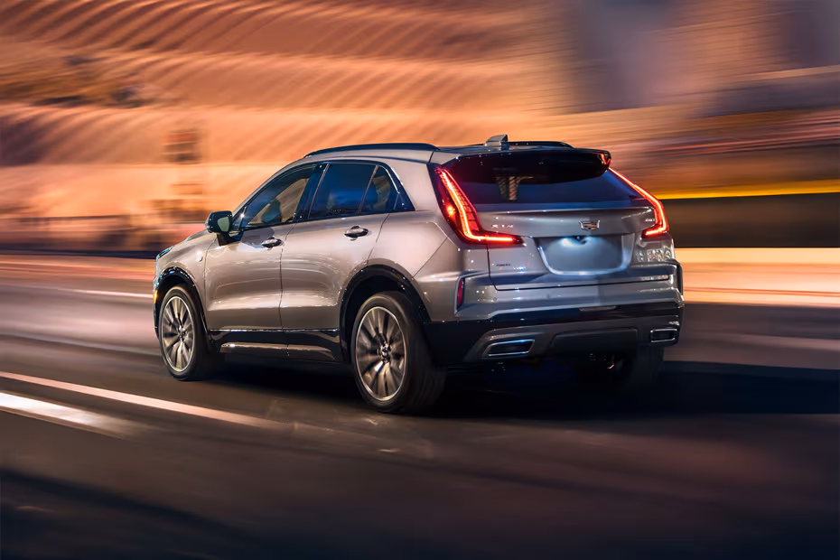 Cadillac XT4 2026 Rear Left Side Angle View Showing Taillights, Tailgate and Alloy Wheels