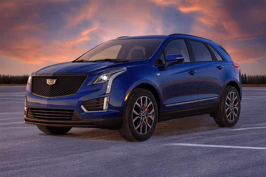 Cadillac XT5 2026 SUV Front left side angle view with LED headlights