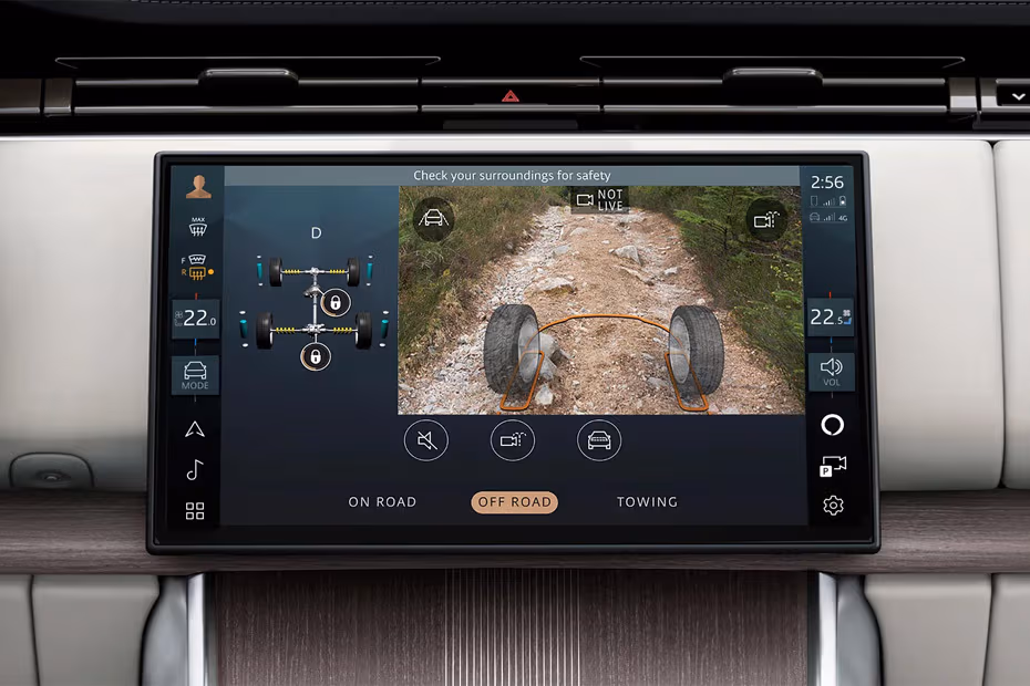 Land Rover Range Rover 2026 infotainment system showing parking assist interface