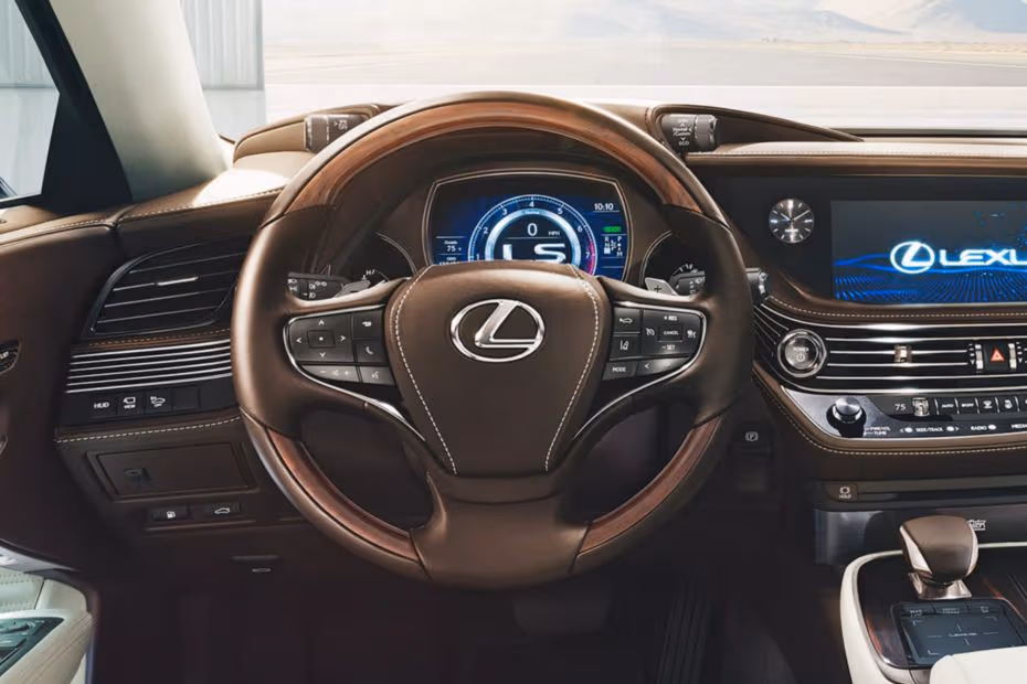 Lexus LS 2026 Sedan dashboard with digital instrument cluster and steering wheel