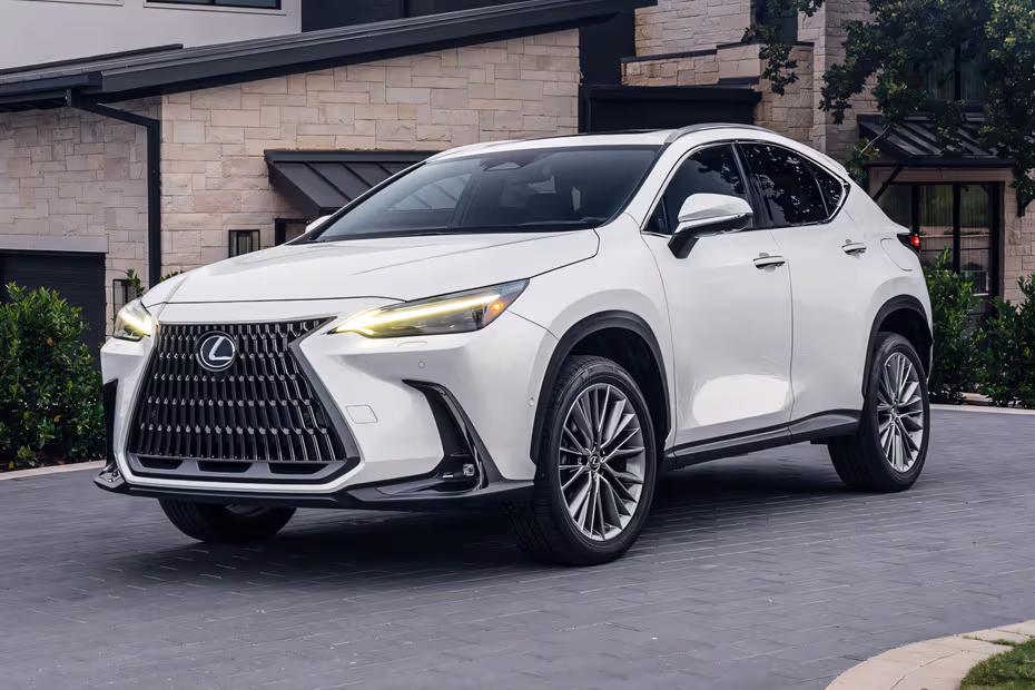 Lexus NX Hybrid 2026 SUV White Nova front view with LED Headlights