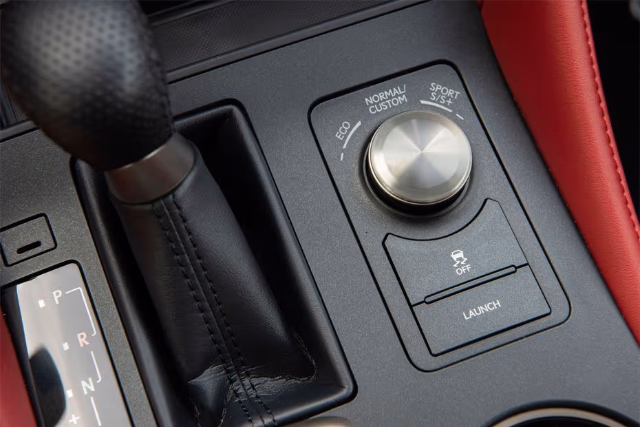Lexus RC F 2026 Dashboard controls with drive mode selector