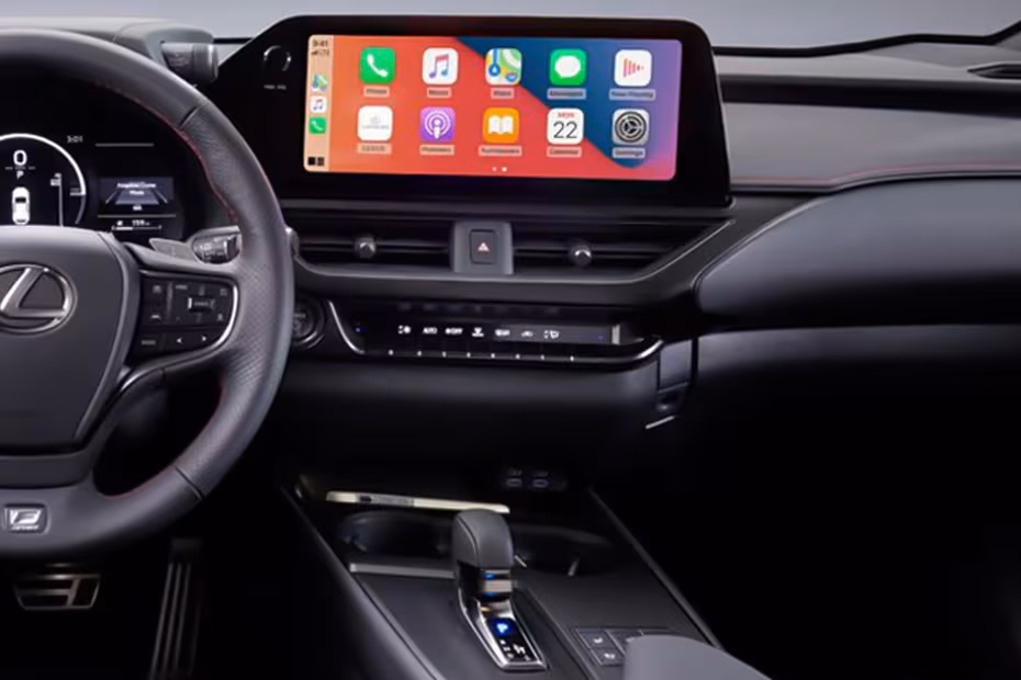 Lexus UX300H 2026 SUV center console ergonomics from the passenger side 