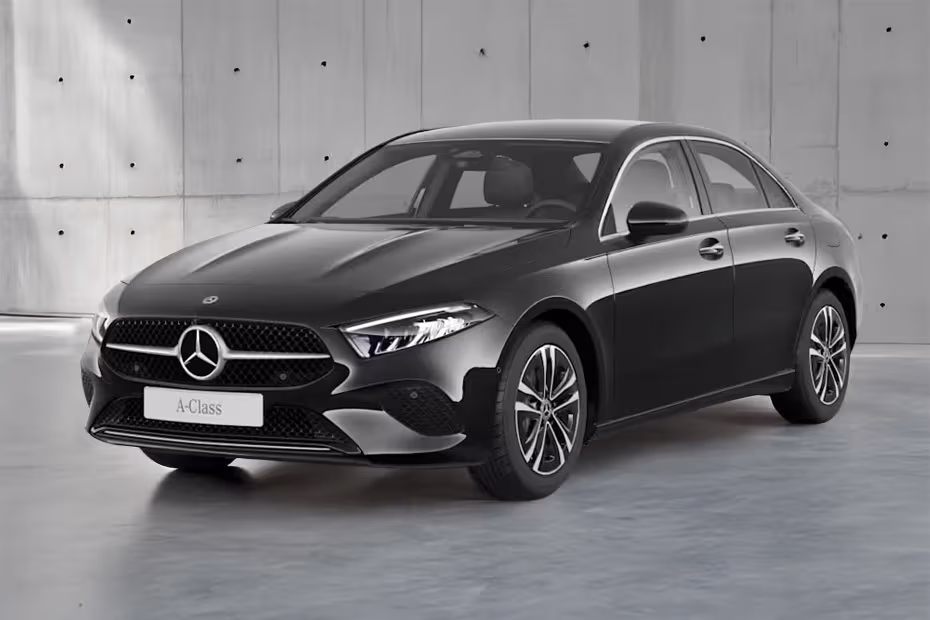 Mercedes-Benz A-Class Sedan Black Left Front view with LED DRLs
