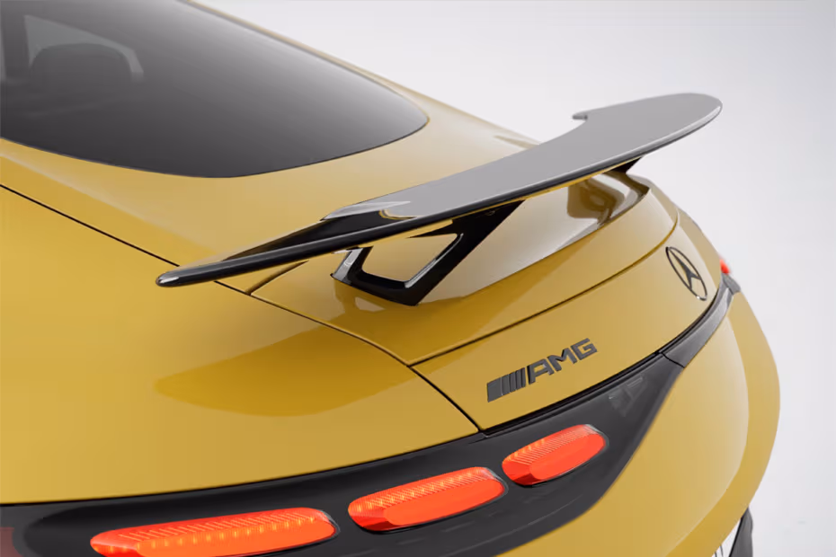 Mercedes-Benz AMG GT 2026 Rear Windshield with roof spoiler and high-mount stop lamp