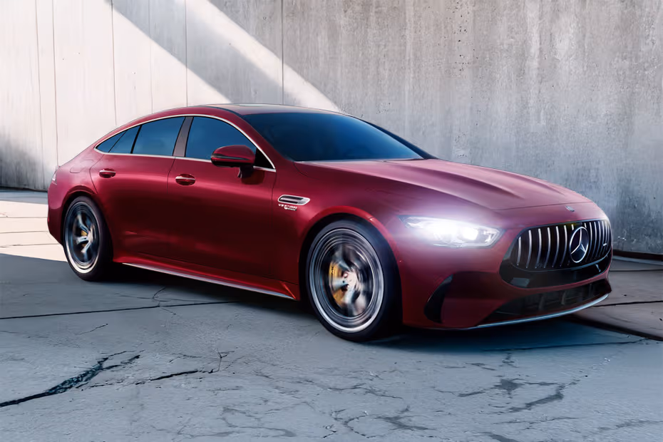 Mercedes-Benz AMG GT 4 DOOR 2026 Front Left Side Angle View Showing LED DRLs