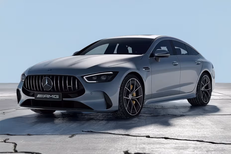Mercedes-Benz AMG GT 4 DOOR 2026 Front Left side angle view showing LED DRLs