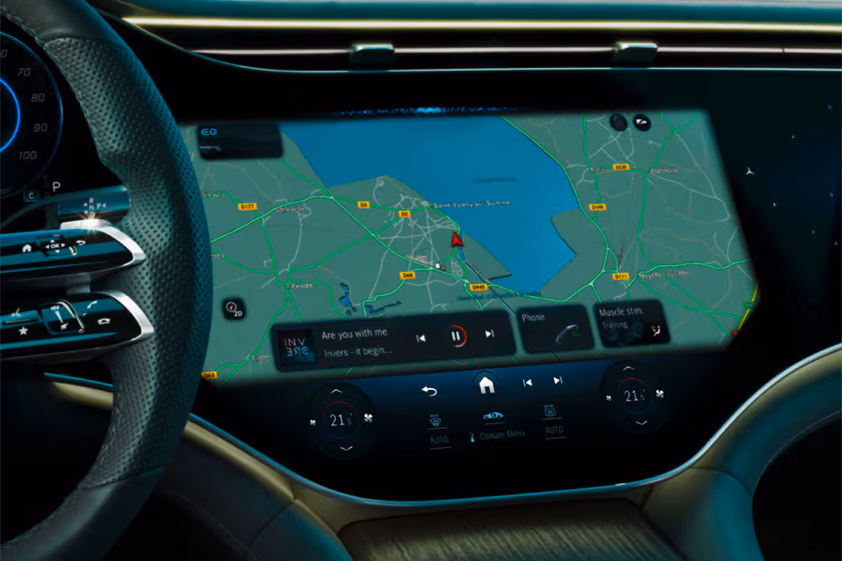 Mercedes-Benz EQE 2026 Infotainment system displaying navigation interface