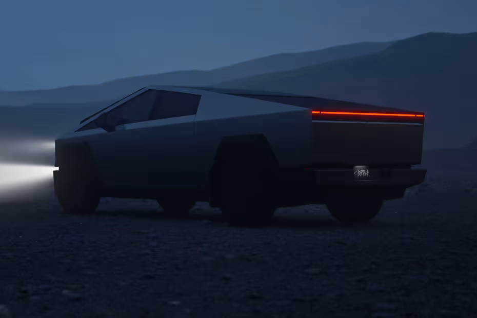 Tesla Cybertruck 2026 Rear Left View Showing Tail Light