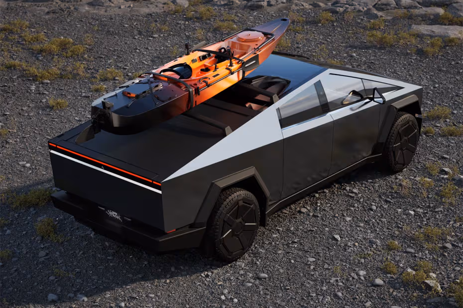 Tesla Cybertruck 2026 Rear Right Side Angle View Showing Taillights