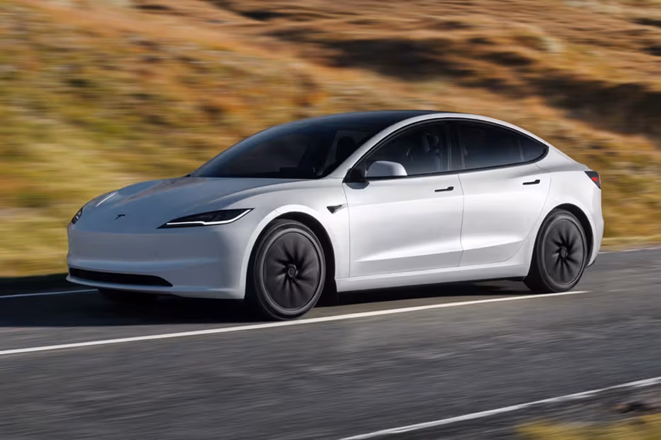 Tesla Model 3 2026 Front Left Side Angle View on City Street