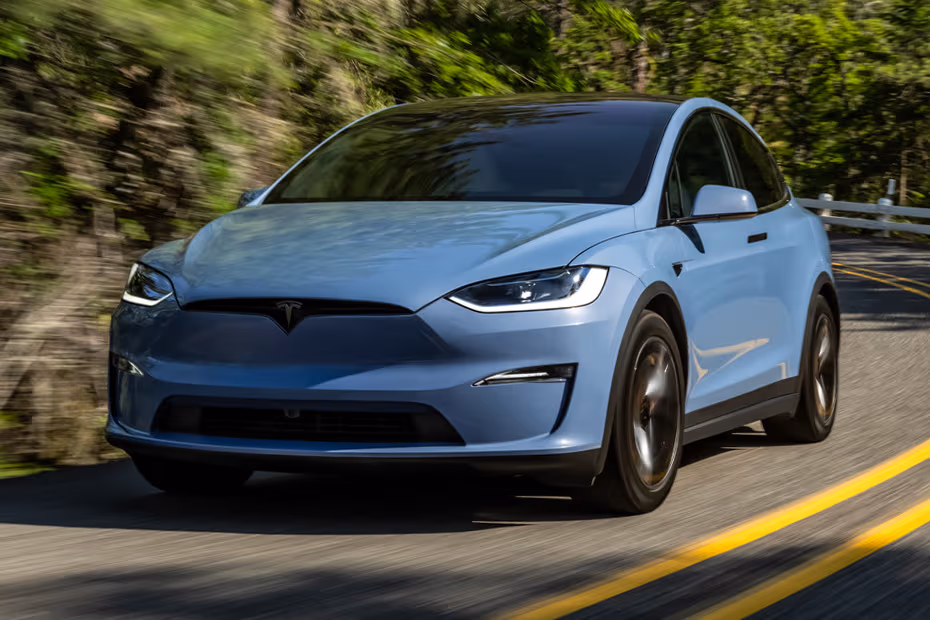 Tesla Model X 2026 Front Left Side Angle View on City Street
