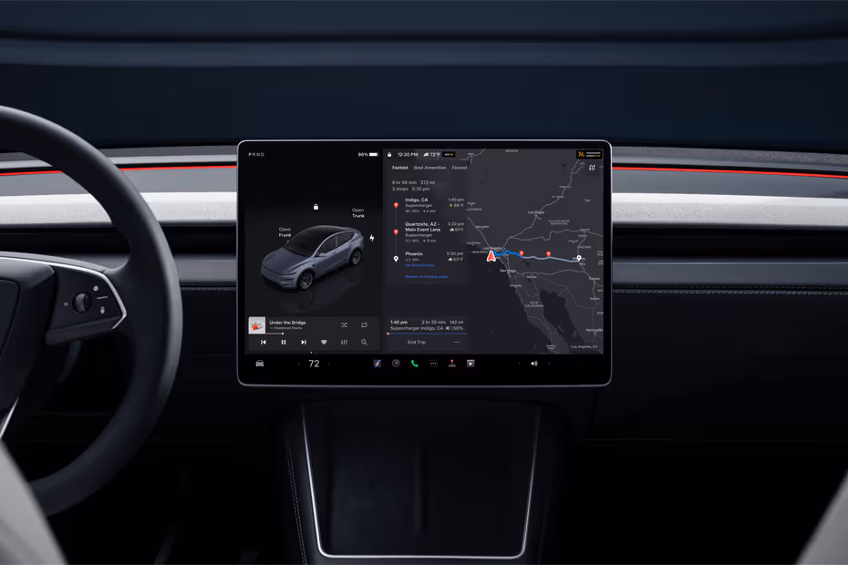 Tesla Model Y 2026 Infotainment System Displaying Navigation Interface