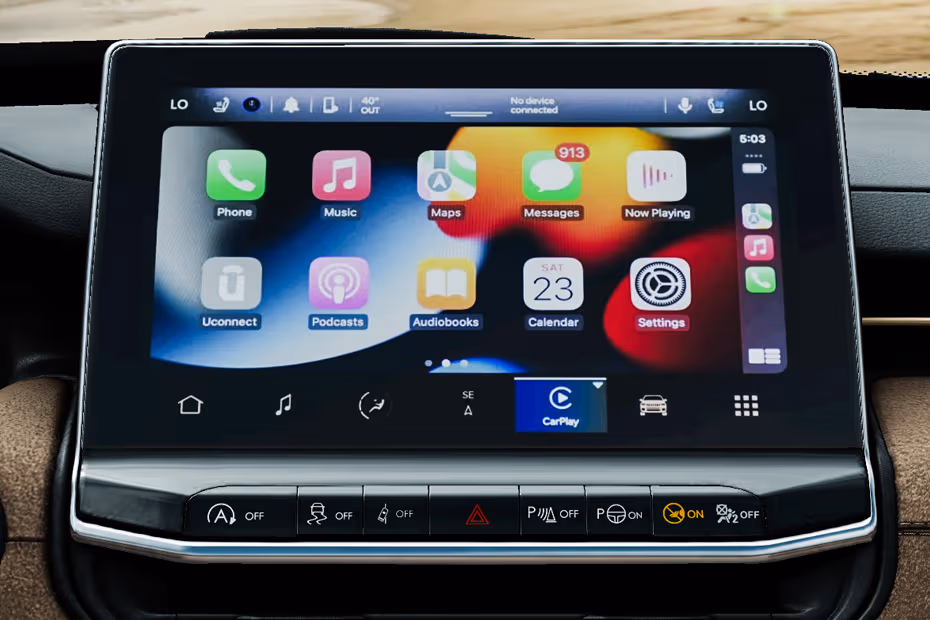 Jeep Commander 2026  vehicle settings menu options illuminated on central dashboard touchscreen display