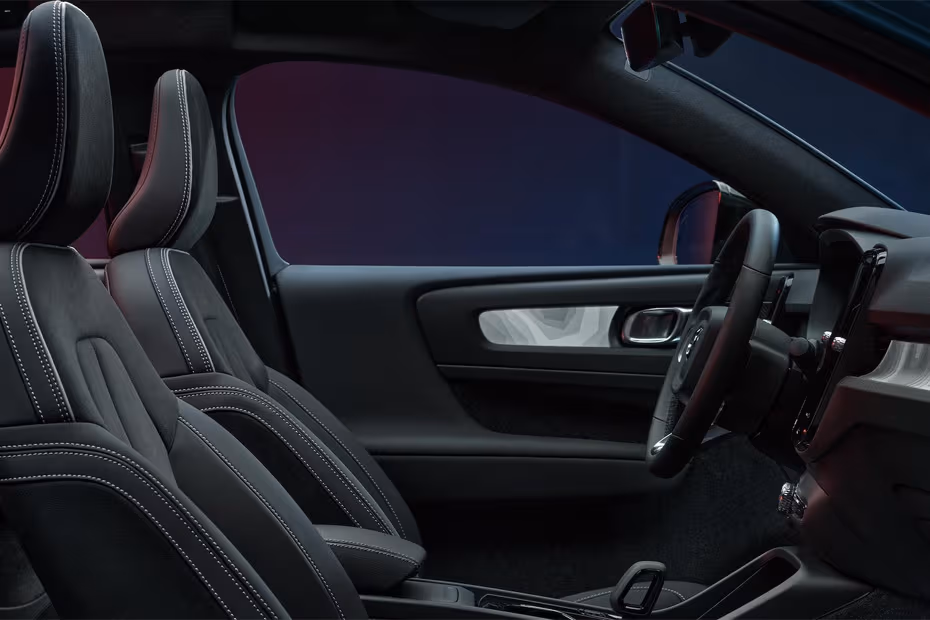 Volvo C40 Recharge 2026 interior front seats view from the passenger side cabin